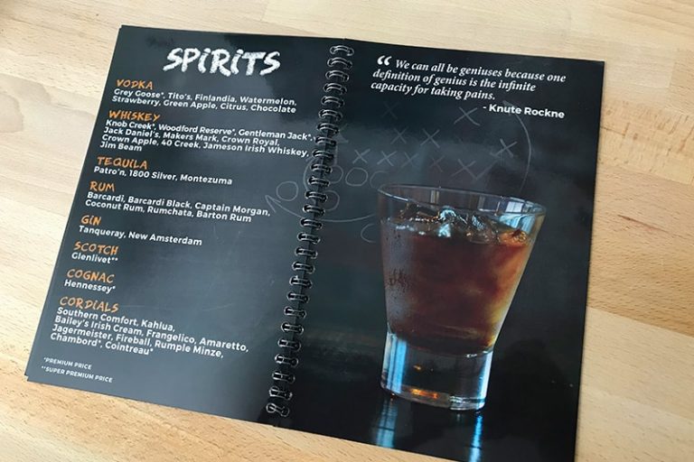 Skybox drink menu